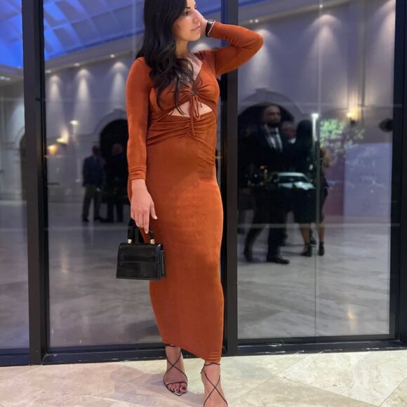 New with tags - Minkpink Azra Fitted Midi Ginger Dress Size Xsmall & XLarge - Picture 2 of 7